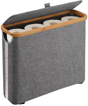 Cesta para almacenar Rollos de Papel higiénico Contenedor Plegable | con tapa y asa, la cesta de almacenamiento para rollos de papel higiénico hasta doce rollos, el baño, el salón, ar
