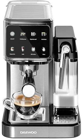 Daewoo One Touch Coffee Machine, Barista Style Espresso, Cappuccino, Latte & Americano Maker with Automatic Milk Frother, Integrated Milk Tank & Iced Coffee Function