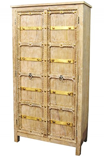 Marrakesch Boho Kleiderschrank Schrank in Weiß aus Holz massiv 185cm | Highboard Mehrzweckschrank Bilel für Wohnzimmer Flur und Schlafzimmer als Orientalische Möbel | Aktenschrank für das Büro
