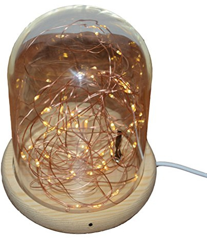 LEDMOMO Bell Jar Light Glass Jar USB Lamp with Wooden Base and LED Warm Fairy Starry String Lights (Warm White)