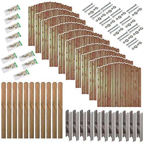 Sichtschutzzaun Bochum Bogen Komplettset 19 m – 10x Zaunfeld 180x180/160 cm inkl. 11 Pfosten 9x9x190 cm, H-Pfostenträger & Montagematerial, druckimprägniert