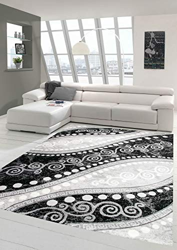 Moderner Teppich Orientteppich Ornamente mit Glitzergarn in Grau Schwatz Creme Größe 80x150 cm