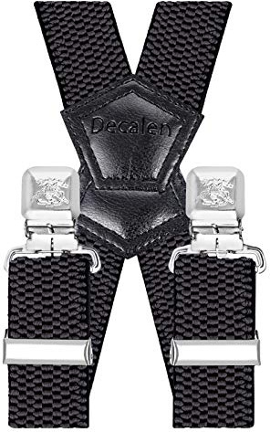 Decalen Hosenträger für Herren Breit 4 cm mit sehr Starken 4 Metall Clip Lang Einheitsgröße für Männer und Damen Einstellbar und Elastisch X Style