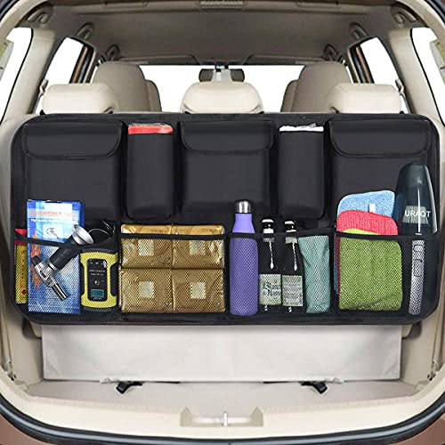 URAQT Kofferraum Organizer Auto, Aufbewahrungstasche, Kofferraumtasche , Wasserdichten Taschen mit Starkes Elastisches Netz und Klettverschluss für SUV, Schwarz (2-M)