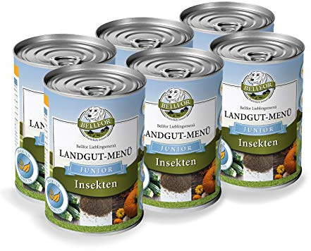 Bellfor Landgut-Menü Junior Hypoallergenes Hundefutter Nass mit Insekten für Welpen 6 x 400 g - auf Basis der Schwarzen Soldatenfliegenlarve Getreidefrei Ohne Soja
