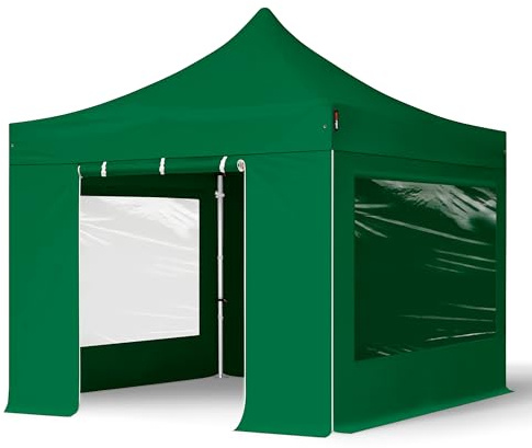 TOOLPORT 3x3 m Tonnelle Pliante Alu, PES 800, côtés panoramiques, Vert foncé