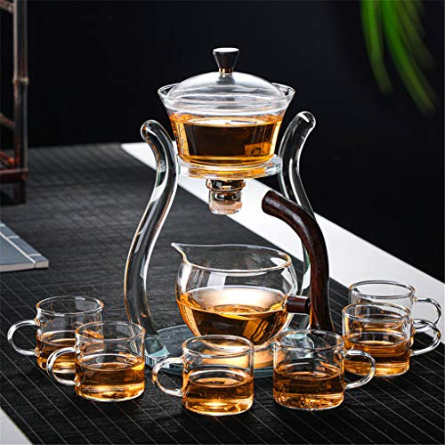 Aoheuo Lazy Kungfu - Juego de té de cristal con tapa giratoria para desviar el agua, cuenco semiautomático de vidrio (cristal)