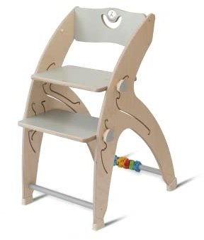 QuarttoLino 9 -in- 1 Baby - Hochstuhl aus Holz/Kinderhochstuhl ab 6 Monaten, mitwachsend, höhenverstellbar, bis 150 kg belastbar Set Mini (Grau)