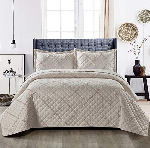 B&B Decorative Bedspreads King Size Bed Quilt Throws -Polyester Filling Reversible Embossed Bedspreads & Coverlets - 240x250cm King Size Bed Throw Christmas Bedding Set,Mink