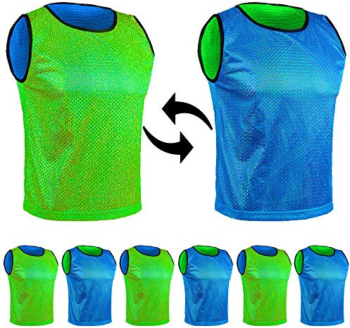 SPORTSBIBS 6er Pack Fußball-Camisoles für Kinder und Erwachsene - 6er Pack - zweifarbige Spiralcamisole, Trainings-Camisole, zweiseitige Markierungshemd für Herren, Damen, Junior, Senioren