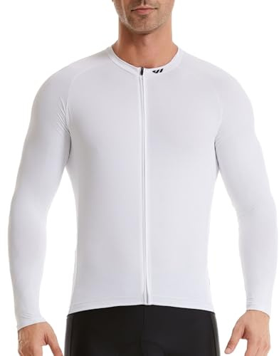 Wulibike Cykeltröja för män termisk cykeltröja långärmad racingtröja enkel män stretch andas och snabbtorkande material cykling löpning fitness racercykel, Vit, M