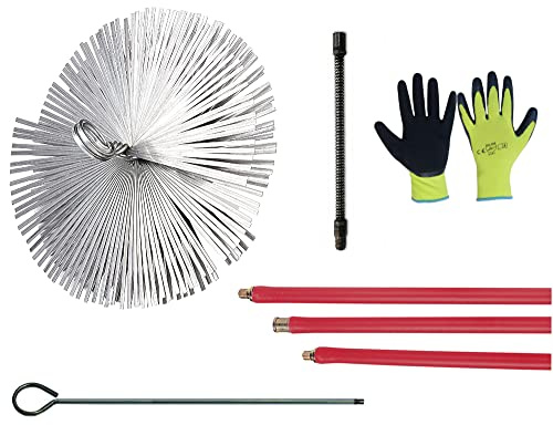 Kit Spazzacamino Pulizia Camino Canne Fumarie con Scovolo in Acciaio Prolunghe da 6 Metri con Guanti in OMAGGIO (40 cm)