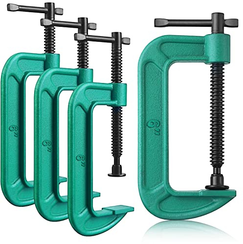 4 Pcs C Clamp Set 6 Inch Heavy Duty G-Clamps Automotive and Wood Working Clamps with Jaw Opening Sliding for DIY Carpentry Woodworking Welding and Building(6 Inch, Green)