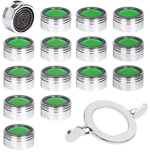 Vinabo Aérateur de Robinet Belüfter Stück Luftsprudler, Edelstahl, M24 mit ABS-Filter, Wassersparer, Düse für Brise Jet Wasserhahn Küche und Badezimmer Material + 15 Dichtungen und 1 Schlüssel, Silber