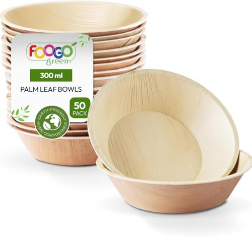 FOOGO Green 50x Palmblatt Schalen rund 300 ml Ø 15 cm– kompostierbar & naturbelassen – extra stabil & fettresistent – nachhaltiges Einweggeschirr