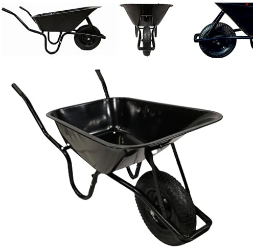 90 Litre 150kg Capacity Heavy Duty Garden Wheelbarrows Outdoor Galvanised Pneumatic Metal Garden Wheelbarrow in Black