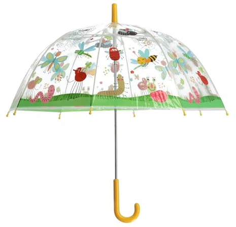 Fallen Fruits Esschert Design Kinder Regenschirm transparent Insekten Raupe gelber Griff Regen