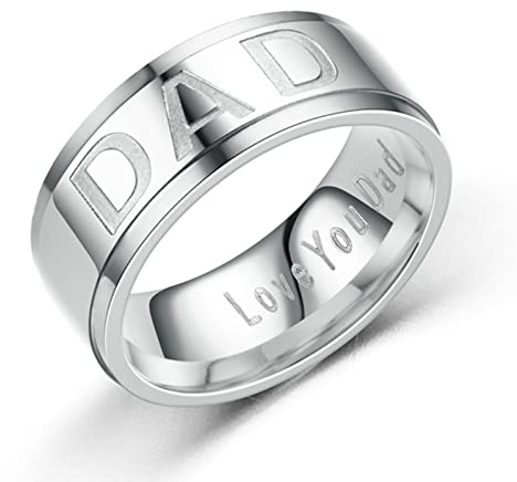 Aeici Förlovningsring för män, 8 mm Dad Love You Dad Gotisk ring i rostfritt stål, one size, Metall