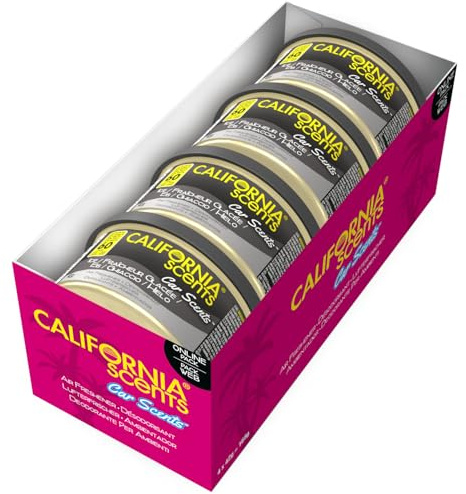 California Scents, Boite de Parfum Voiture, Lot de 4 Désodorisants Voiture Parfum Fraicheur Glacé, Accessoire Voiture Pour Éliminer les Odeurs, Senteur Longue Durée et Ajustable