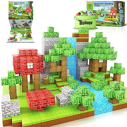 Toylogy 100PCS Magnetische Bausteine-Bauen Mine Magnete Welt Set für Jungen und Mädchen im Alter von 3 4 5 6 7 8, Magnetspiel Outdoor Spielzeug für Kinder Geschenke ab 3+ Jahre Mädchen Jungs