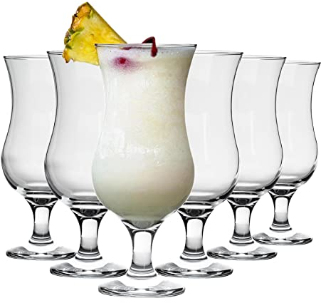 LAV 6X Clear 460ml Fiesta Pina Colada Glasses - Large Tall Hurricane Pineapple Martini Milkshake Party Drinking Glass Set
