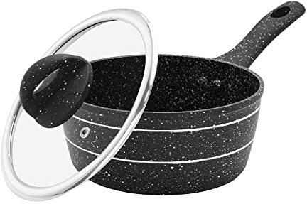 Royalford Saucepan, Induction Safe Cookware, Non-Stick Granite Coating, Aluminium Multipurpose Sauce Pot, Black (18 CM)