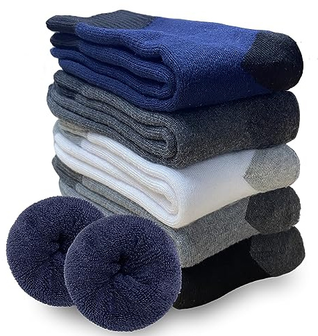 VoJoPi Mens Thermal Socks 5 Pairs Warm Wool Winter Cushioned Thick Socks | Cozy Boot Socks, Hiking Walking Work Casual, Uk 6-11