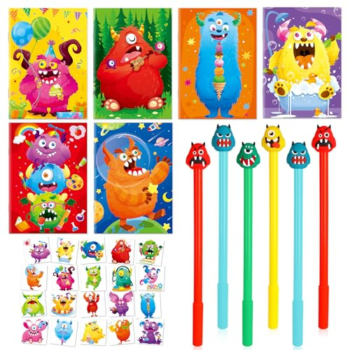HOWAF Monster Party Geschenke, Mini Notizbuch Schulkind Notizbuch Stifte Monster Tattoo Kinder Kindertattoos für Monster Kindergeburtstag Mitgebsel Einschulung Schulanfang Geschenke