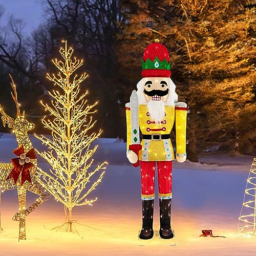 GYMAX 166CM Casse-Noisette, Décoration Noël avec Lumières LED, Base en Métal, Décoration de Noël Intérieur et Extérieur