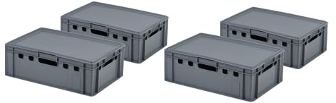 4 Stück E2 Kiste mit grauem Deckel 600 x 400 x 200 mm Fleischkiste Lagerkiste Metzgerkiste in Grau