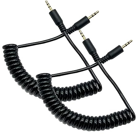 LiKuCo Coiled 2.5mm Audio Cable; 2Pacck Coiled 2.5mm to 2.5mm Male to Male Stereo Headset Headphone Jack Gold Plated Connector Wire Cord Plug Cable