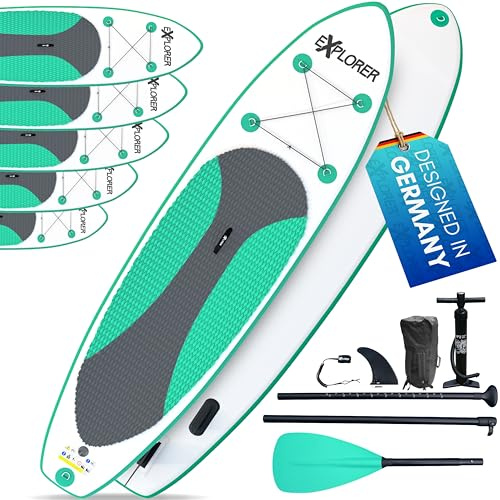 EXPLORER Wave SUP Stand Up Paddling Board Kinder bis Erwachsene mehrere Größen Mint 244cm-335cm bis 160kg Set mit Paddel, Rucksack, Pumpe, Finne und Flickenset