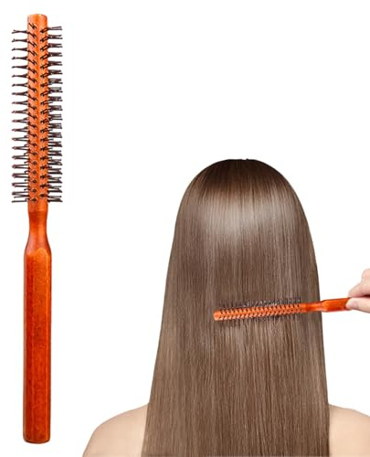 Brosse Ronde Pour Brushing | Brosse Ronde Fine Avec Manche En Bois | Brosse De Coiffure Avec Manche En Bois Et Poils En Nylon, Pour Cheveux Courts, Frange De Séchage Et Barbe Pour Hommes