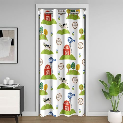 richhome Cortina para puerta, 1 panel, 34 pulgadas de ancho x 80 pulgadas de largo, puerta de vaca lechera roja para puerta de armario, sala de estar, cortina de campo de árboles frutales verdes
