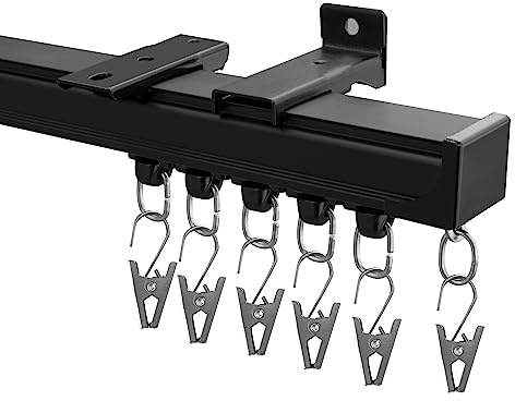 Hoeflife Curtain Track,Ceiling Curtain Track,Wall Mount Curtains Tracks,Heavy Duty Sliding Room Divider Ceiling Mount Curtains Tracks Rails Rod System with Clips 6-9ft Black