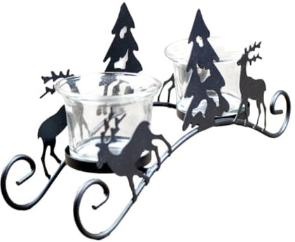DECHOUS Schwarzer Kerzenständer Aus Eisen Weihnachtsbaum Und Rentier-Design Kreativer Kerzenhalter Für Party Und Wohnraum Tischkerzenständer Kerzenkäfig