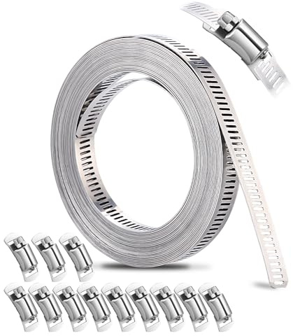 5m Schlauchschellen Edelstahl Endlos, aus 304 Edelstahl, mit 12 Schraube Klemme, Einstellbare Schlauchklemme Set, für Wasser Rohr, Tank, Gas Rohr, Kühler, Automobil Tubing