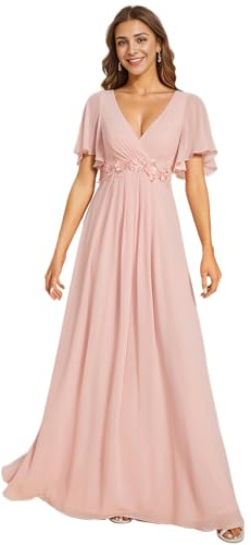Ever-Pretty Robe de T Moin de Mariage Longue Appliqu Col V Manches Courtes Chic EE01960