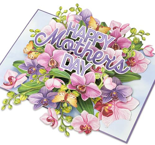POPWOW Mothers Day Pop Up Cards, Happy Mother's day, Orchid, Butterfly, 3D Greeting Cards, Gift for Mom, Godmother, Stepmom, Sister, Mother in law, Wife, 5x7 - Includes Envelope And Message Note
