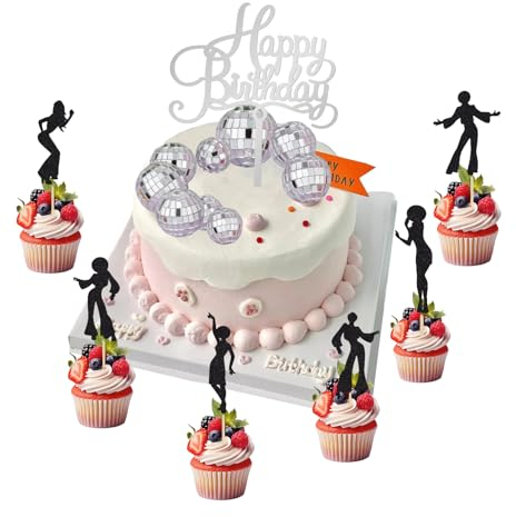41 Pezzi Toppers per Torta con Palla da Discoteca Decorazione per torta con persone che ballano Topper per torta di buon compleanno Forniture per feste in discoteca Decorazione decorazione per torte