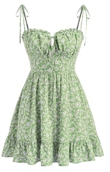 CIDER Womens Summer Dresses Floral Spaghetti Strap Cute Vacation Sundress Dress Boho Casual Outfits Green