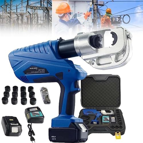 LSBHPPD 16-300Mm² Crimpadora Hidráulica Recargable 18V,Herramienta Engaste Hidráulica Eléctrica con 2 Baterías Y 11Troqueles,para Terminales De Cobre Y Aluminio,300mm²