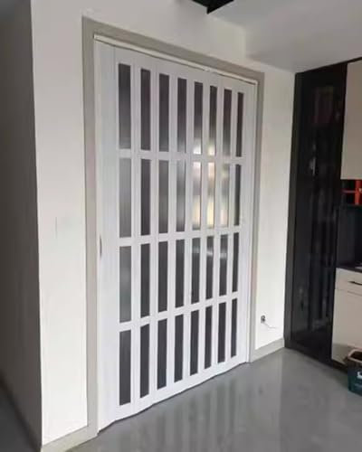 Falttür Weiße Plissierte Ziehharmonikatüren für Tür/Schrank, Falttüren Innen mit Transparenten Paneelen, Schlafzimmer-Raumteiler, Aufrollbare Fliegengittertür(Size:77x80in(195.6x203.2cm))