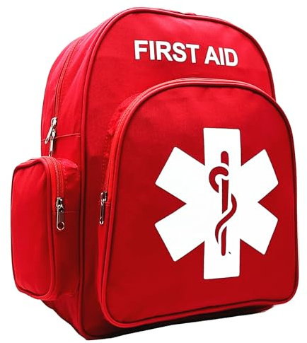 Jipemtra Red Emergency Backpack First Aid Bag Empty Medical First Aid Back Pack Trauma Bag for Hiking Camping Daycare Vacation Outdoors Pet Dog Cat (Red White)