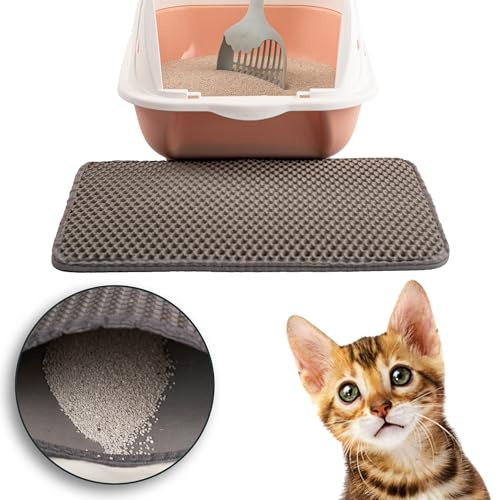 LINUMA® Katzenklo Matte 45x30 cm Grau, Katzenstreu Matte, Katzenmatte, Unterleger für Katzenklo, Katzenstreumatte, Decken & Möbel für Katzen