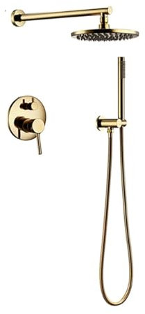 Juego de ducha de latón dorado, moderno de ducha de techo montado en la pared, grifo de ahorro de agua for el hogar, Hotel y baño(10 Inch)