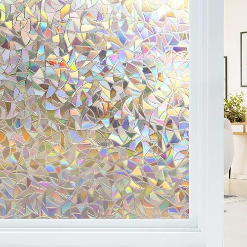 Haton Fensterfolie Blickdicht Regenbogen Bunt Sichtschutzfolie 75x200cm | Selbsthaftend 3D Klebefolie Fenster ohne Klebstoff Statisch Haftend UV Schutz Suncatcher Glasfolie für Wohnzimmer Küche