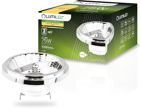 Lumiled LED Leuchtmittel AR111 G53 Fassung Spannung 12V 10W (Entspricht 75 Watt) Warmweiß 3000K 24° Abstrahlwinkel Silber 1055 Lumen Nicht Dimmbar