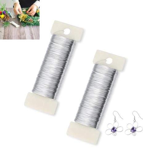 Silver Jewellery Wire, 2 Pcs Thin Craft Wire for Jewellery Making, Craft, Flower Arrangements, Wedding Decoration (0.35mm × 50m)