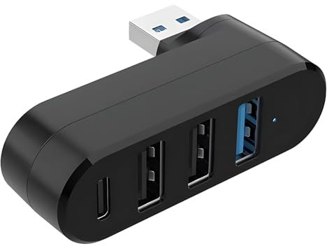 Hub USB 3.0 à 4 ports [rotatif à 90°/180°], répartiteur USB avec 3 ports USB et 1 port d'alimentation/données USB C, rallonge USB